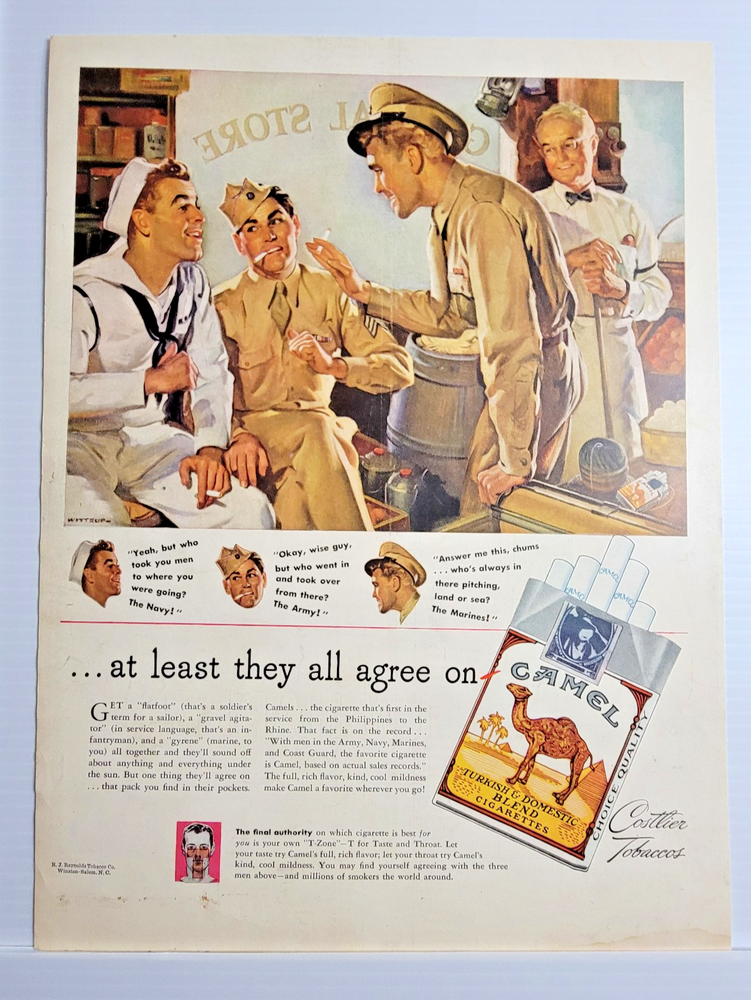 Vintage 1945 Camel Cigarettes U.S. Soldiers 11x14 ad