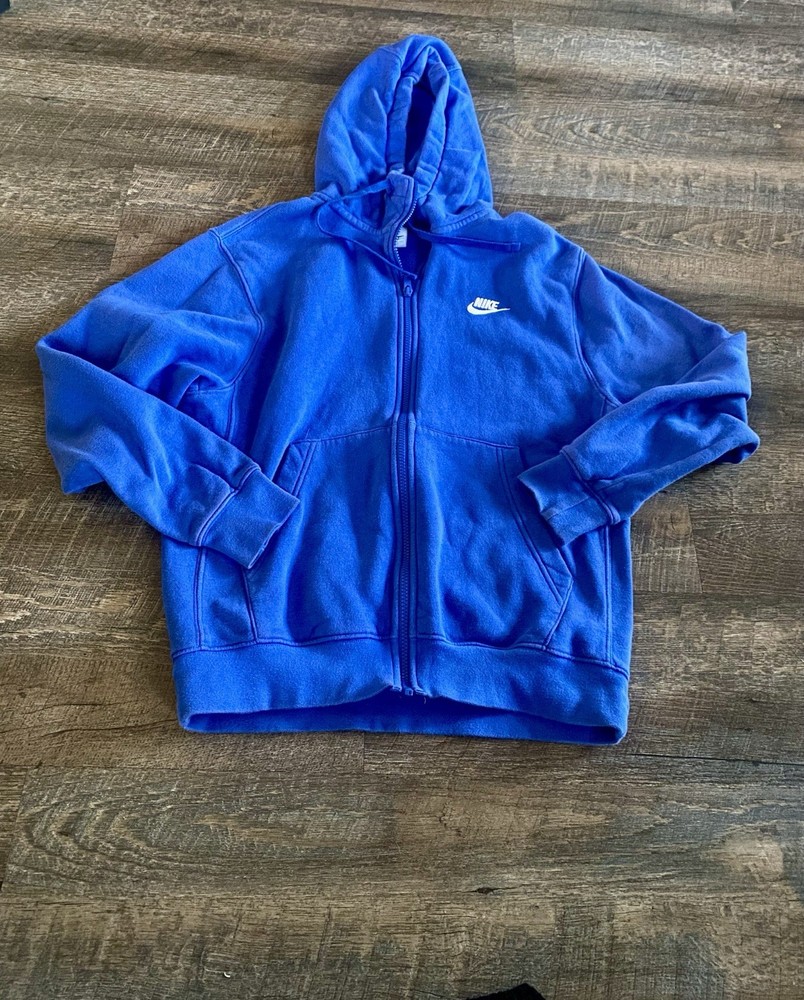 Vintage Nike Full Zip Up Hoodie Large Blue Embroidered Swoosh 2000s Y2K Women’s