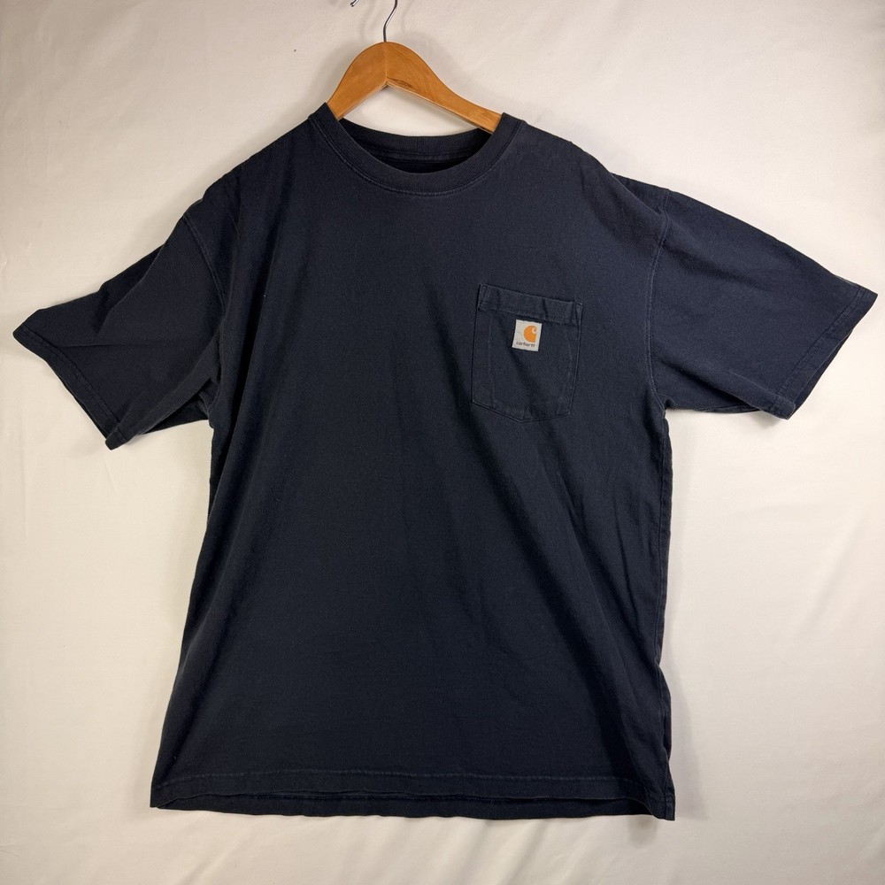 Carhartt T-Shirt Men's L Relaxed Fit Blue Short Sleeve Pocket Tee 100% Cotton