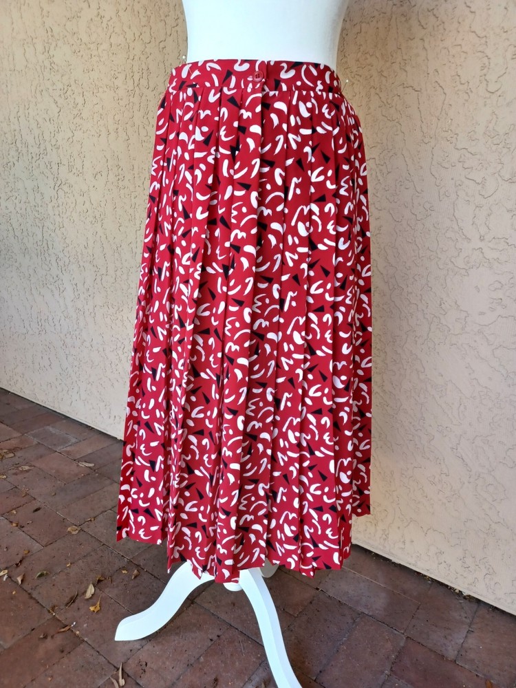 Vintage 80s 90s Abstract Squiggly Geometric Accordion Skirt Size 6 Taiwan-image