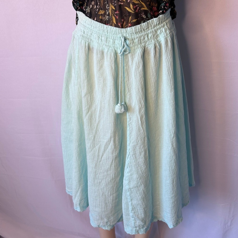 J.Crew Mint Green Gauze Midi Skirt Size M Elastic Waist Boho Cottagecore
