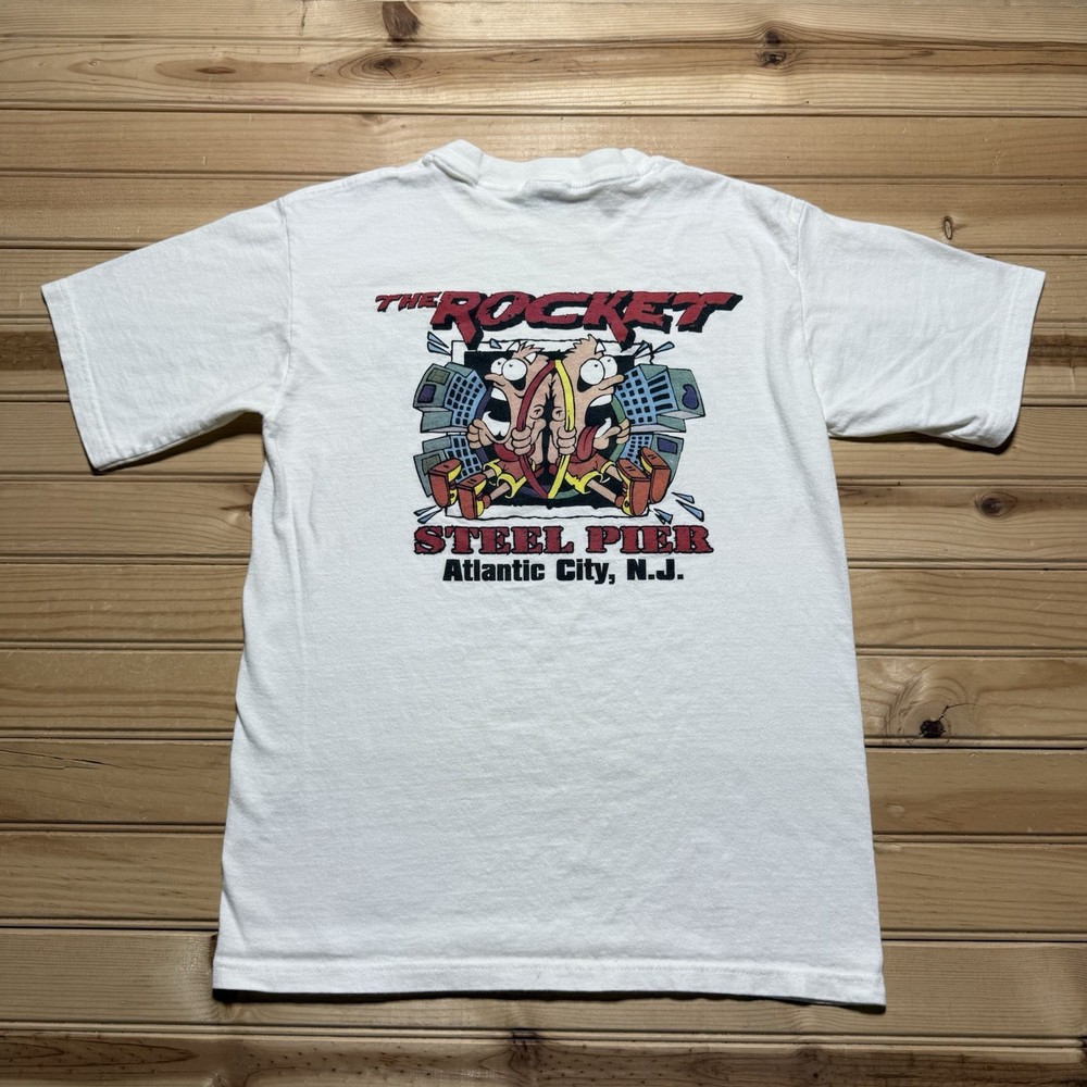 Vintage 90s The Rocket Slingshot Amusement Ride Atlantic City Pier Shirt - Small