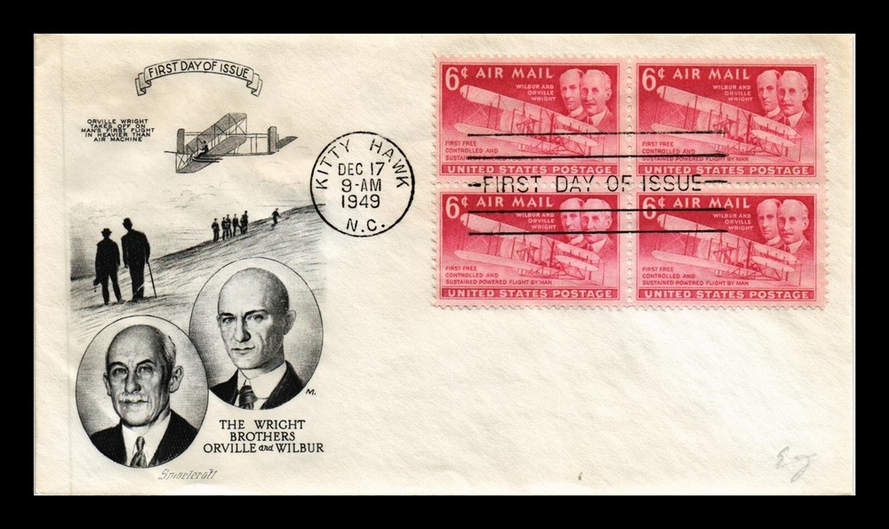 Dr Jim Stamps US Wright Brothers Air Mail FDC Scott C45 Block of 4