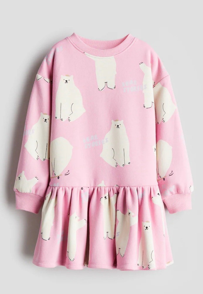 H&M Sweatshirt Dress Little Girls Size 8/10 Pink And White Graphic Print