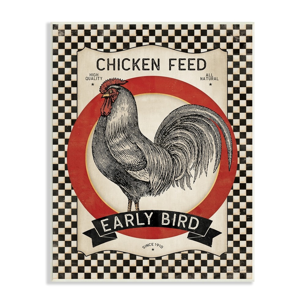 Stupell Vintage Farmhouse Chicken Feed Advertisement Rooster Red 13 x 19