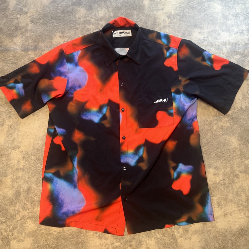 Zara Rhuigi Shirt Men's S Black Tie Dye Abstract Art Graffiti Short Sleeve-image