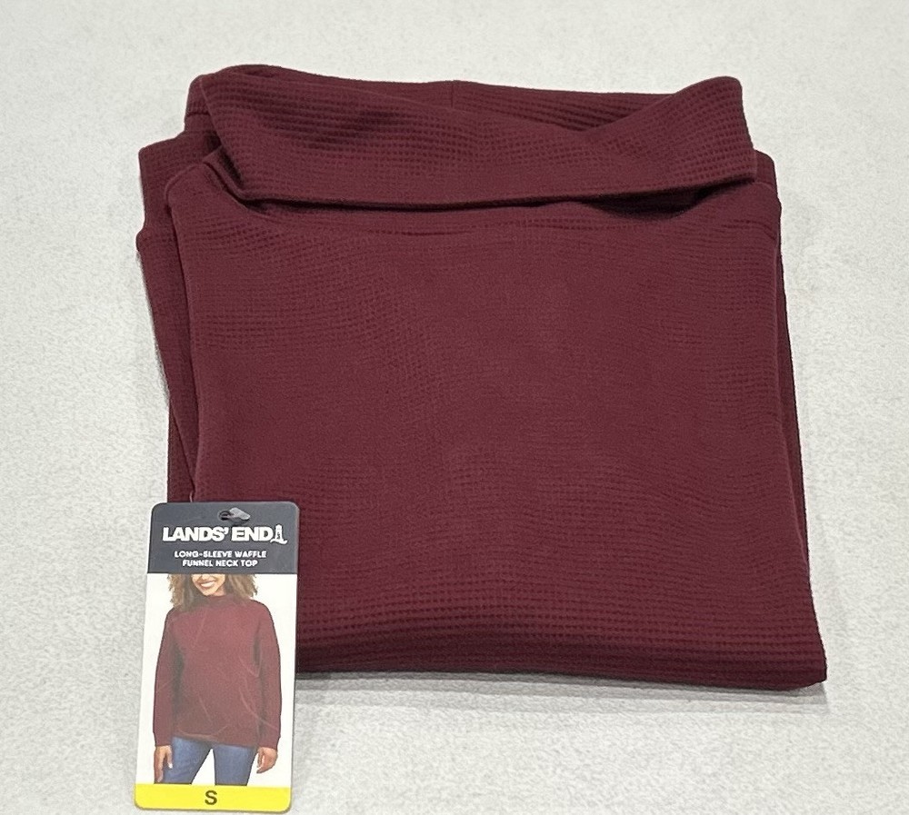 Lands' End Women's Long-Sleeve Waffle Funnel Neck Top, Red, Size S