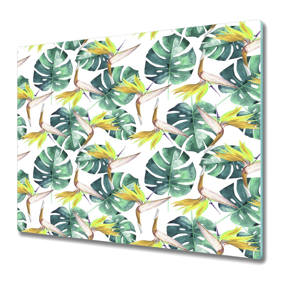Glass Chopping Board Utensil Tropical Green Leaves Exotic Tropical 60x52