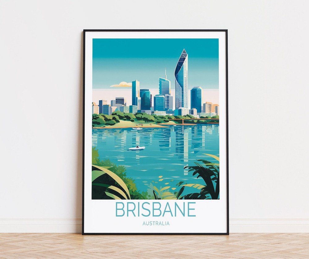 Brisbane Travel Poster Australia Wall Art Australia Brisbane Brisbane City Home