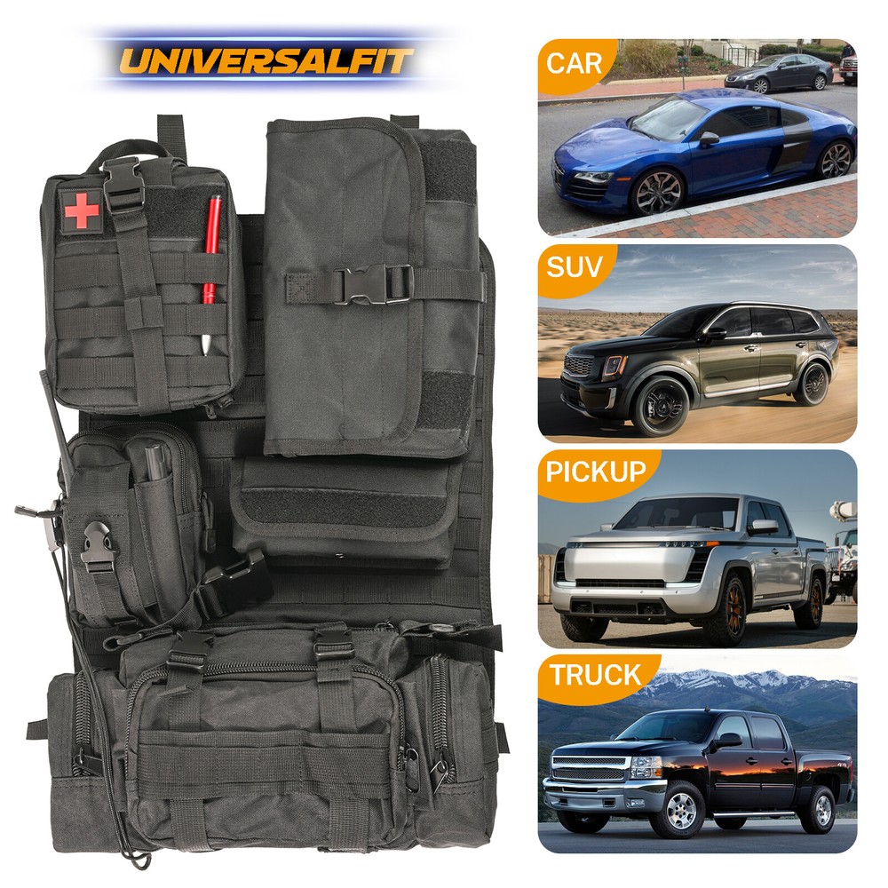 Universal Car Seat Cover Storage Organizer Tactical Molle Pouch Bag Organizer &