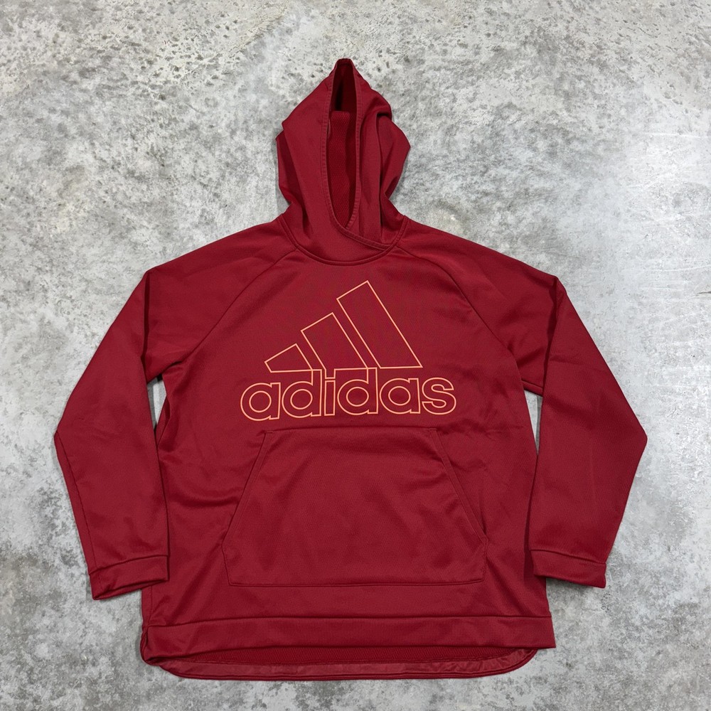 Adidas Hoodie Sweatshirt womens XL Red Logo Graphic Pullover Athletic Training