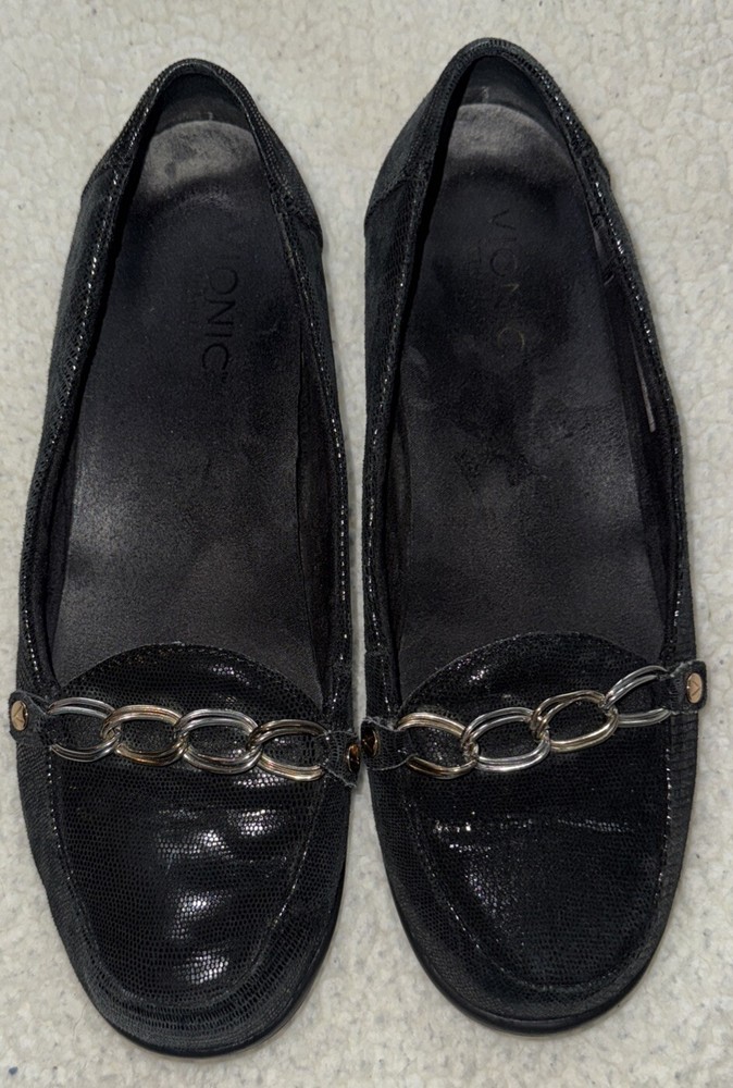 Vionic Shoes Womens 10 Alda Horsebit Loafers Black Career Classic Slip On