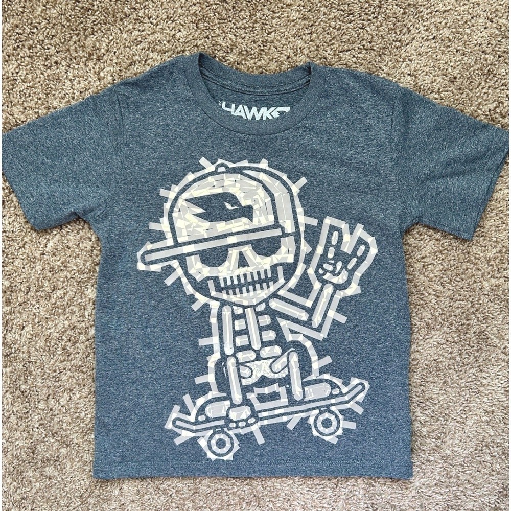 Tony Hawk Kids Skeleton Skateboard Graphic Tee I Size Small I Blue I EUC