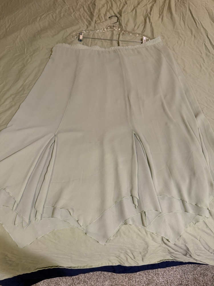Light Green Chiffon Ruffle Midi Flare Skirt XXL Elastic Waist