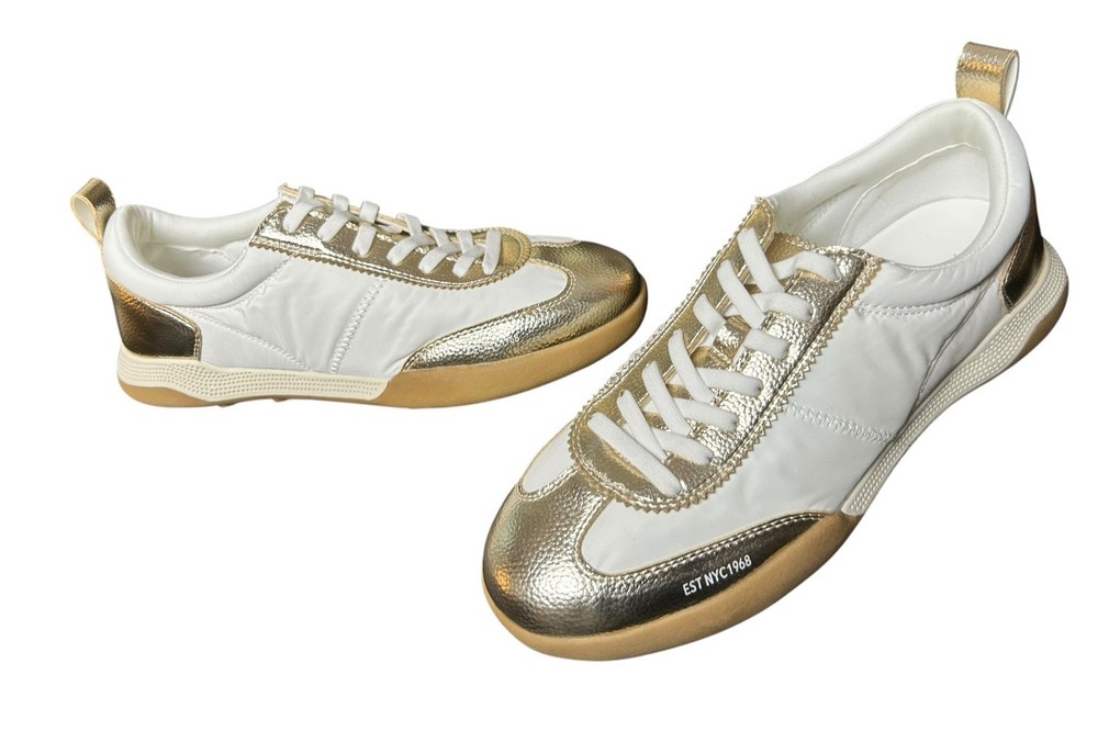 Anne Klein Walkon Sneaker Women Size 10M White Golden 1” Heel Lace Up Round Toe