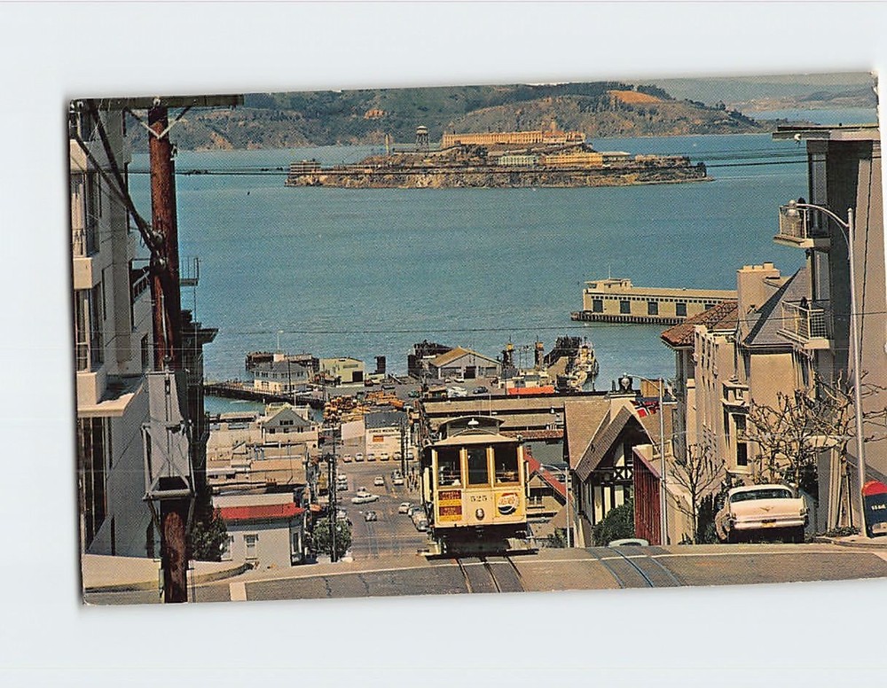 Postcard Cable Car on San Francisco Hill California USA