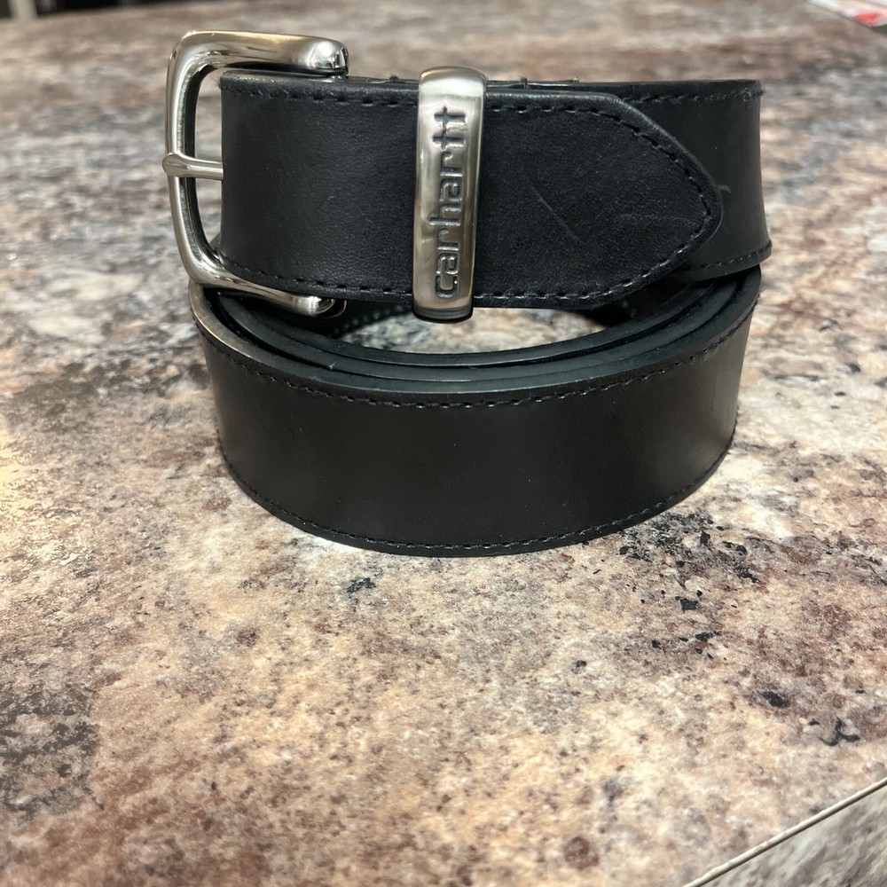 Carhartt Belt Mens Size 54 Black Leather Casual Jeans Genuine Full Grain