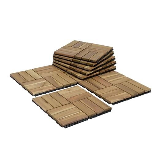 Acacia Wood Interlocking Deck Tiles for Patio in White Oak Finish-image