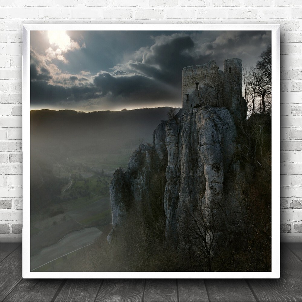 Reussenstein Swabian Alp Ruin Mountain Landscape Fog Mist Alb Square Art Print