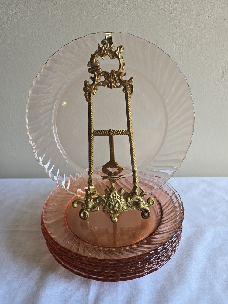8pc Set  VTG Arcoroc France Pink Swirl Glass Rosaline Salad/Dessert Plates