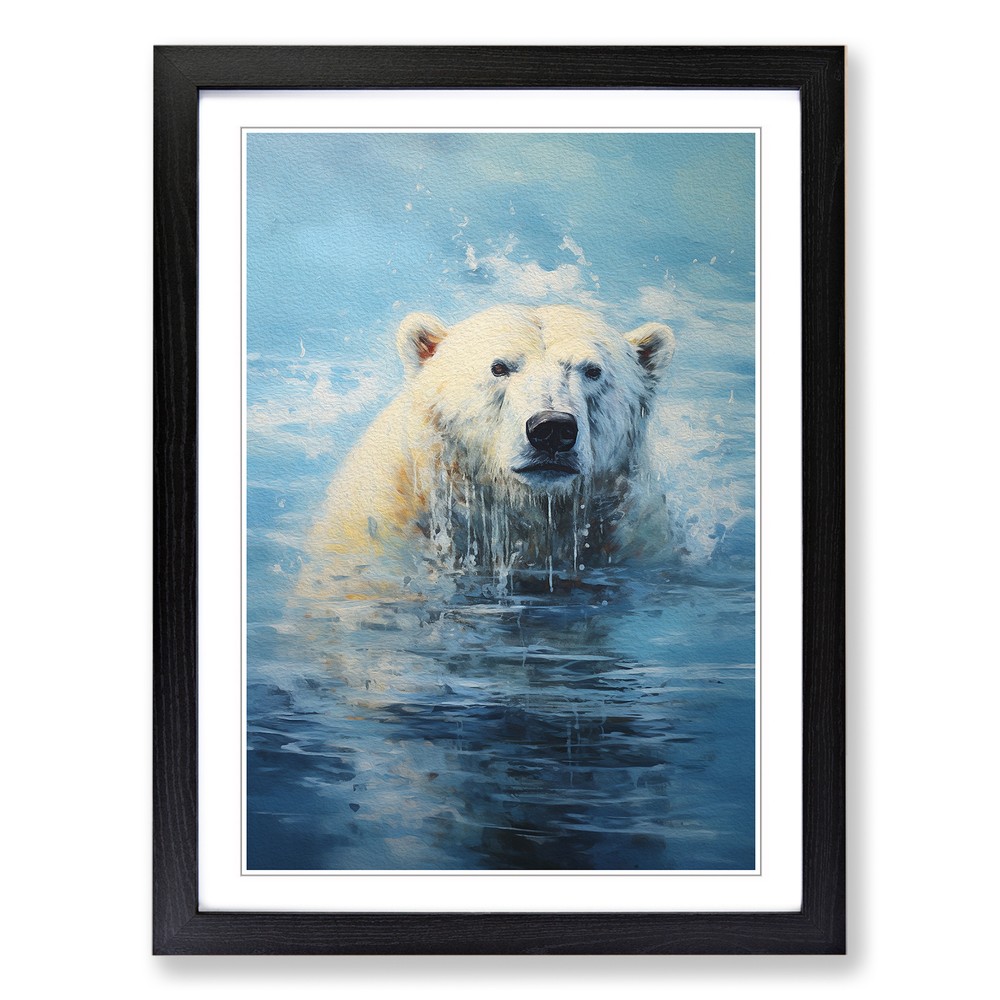 Polar Bear Wall Art Framed Canvas Print Modern Home Decor