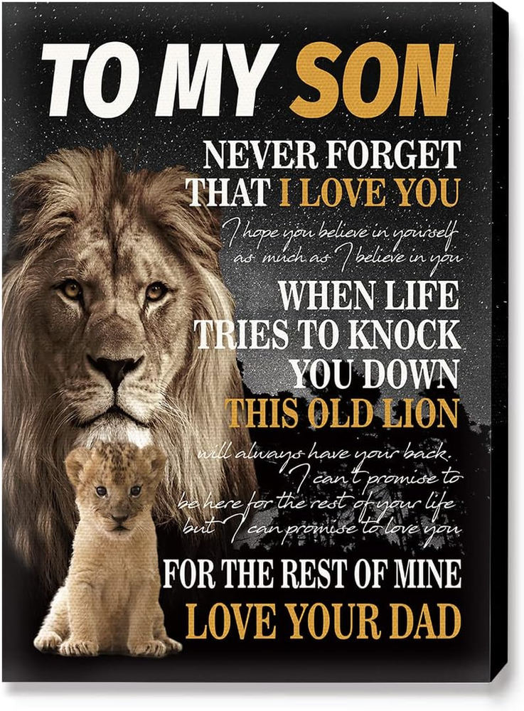 Unique Birthday Gifts for Son from Dad,To My Son Poem Lion Canvas Wall Decor Rea