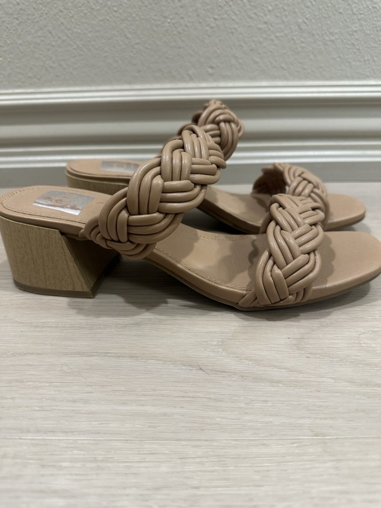 Dolce Vita Braided Square Toe Sandals Size 9 Paily Cafe Mule Heels Slip-On Nude