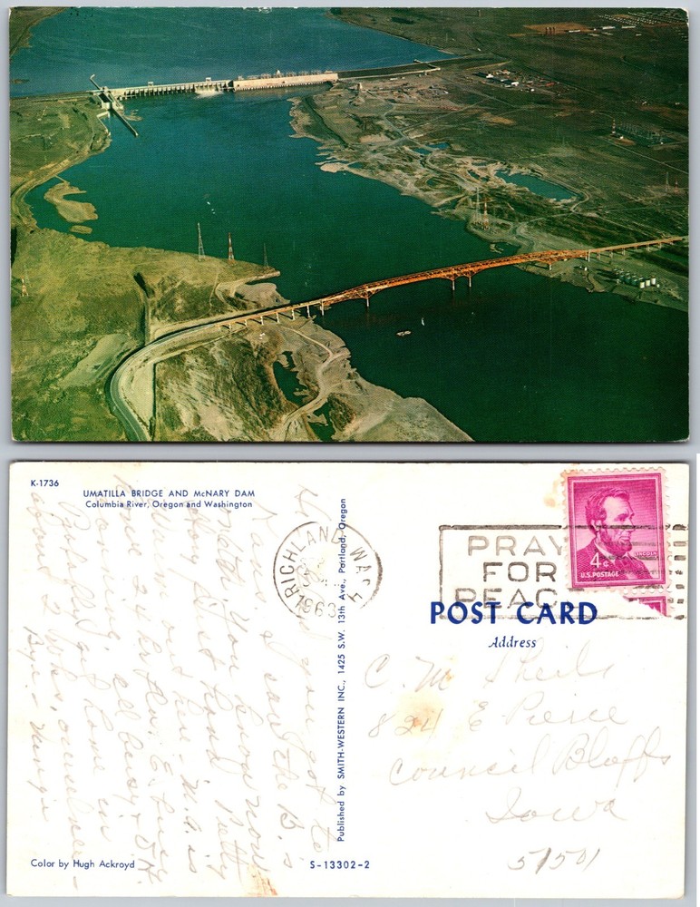 McNary Dam Umatilla OR Aerial Bridge Postcard