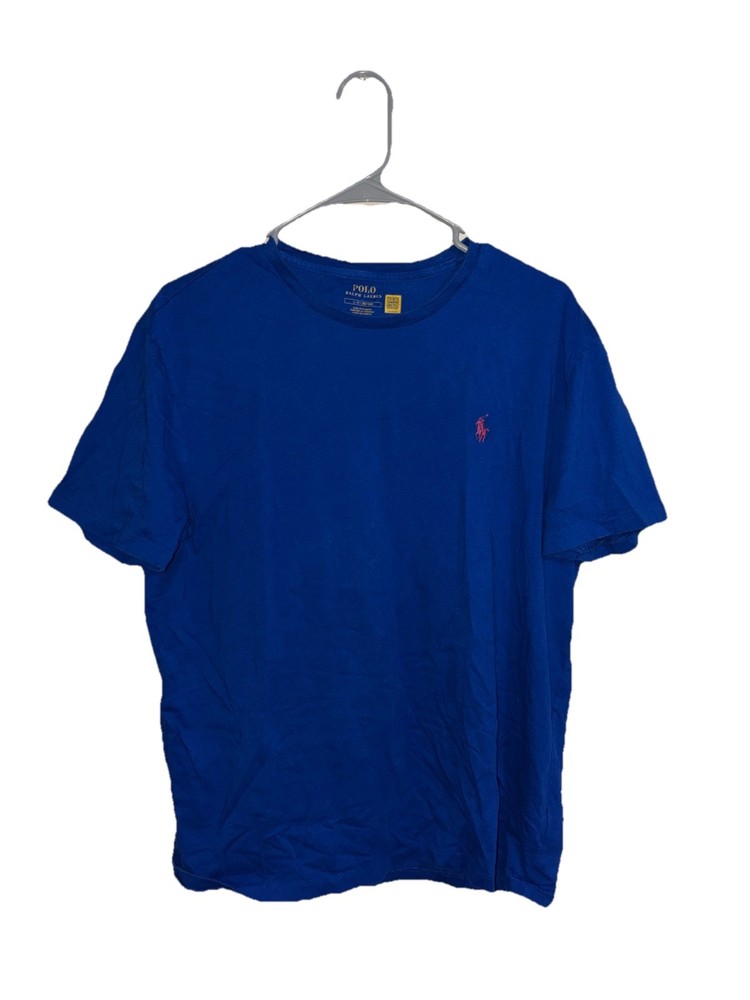 Vintage Polo Ralph Lauren T Shirt Men L Red Pony Short Sleeve Blue Logo