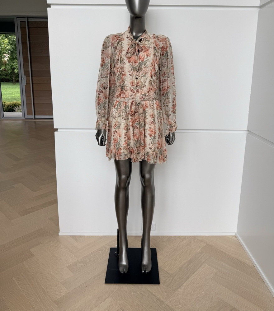 ZIMMERMANN Floral Silk Chiffon A-Line High Neck Ruffle Romper Sz 2