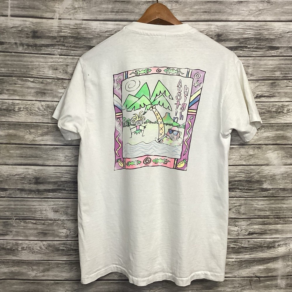 Vintage Austin High School Shirt Mens Large White 1990 Summer Graphic Tee 90s
