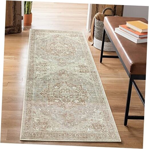 Washable Non-Slip 12 ft Runner - Beige/Gray 2'6