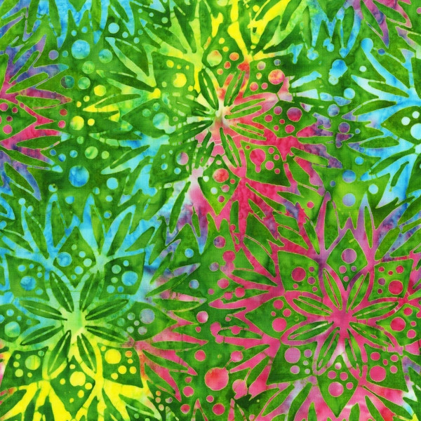 Anthology Batik Fabric | Espirit Full Bloom Rainbow Flower Green Gem YARD