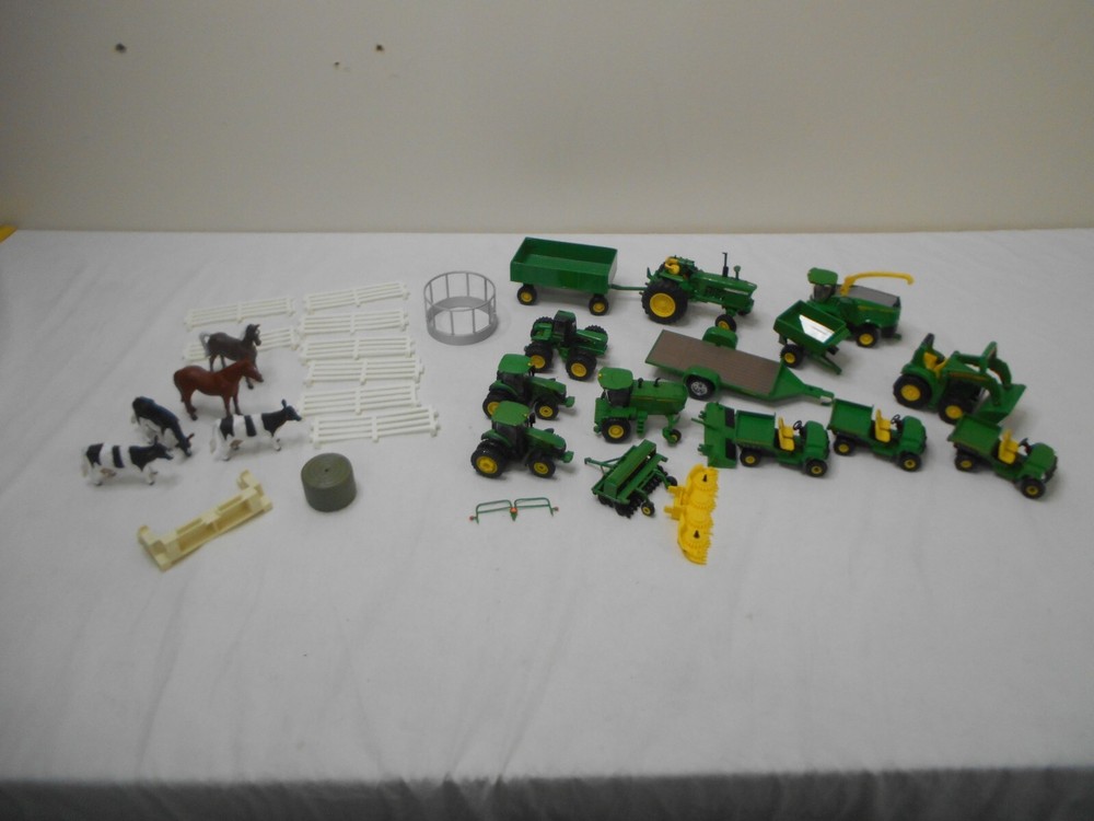 John Deere Ertl Tractor With Farming Equipment Animals Diecast & Plastic Lot