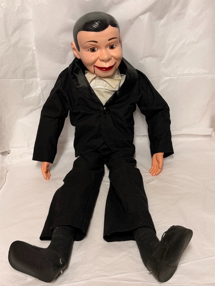 Vintage JURO NOVELTY Charlie McCarthy Ventriloquist Dummy Doll & Glass combo