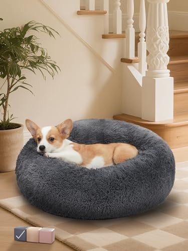 Soothing Gray Donut Bed for Small & Medium Dogs 23x23x7 Inches