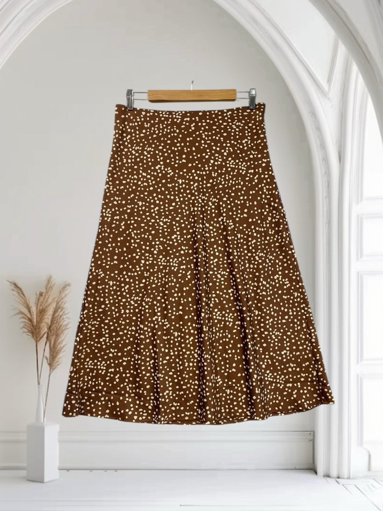 Cotton Candy LA Brown Satin Geo Print Midi Skirt Women’s Size Large