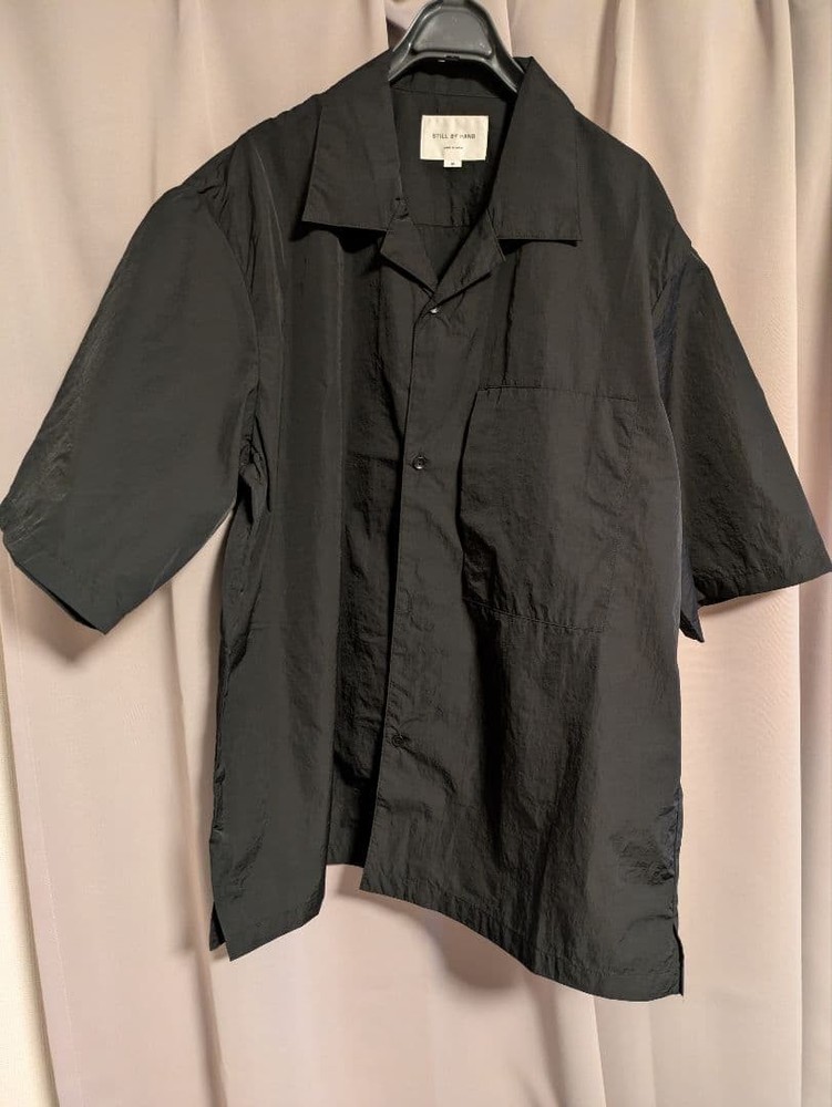STILL BY HAND Nylon Open Collar Shirt SH02252 Ink Black Size 48