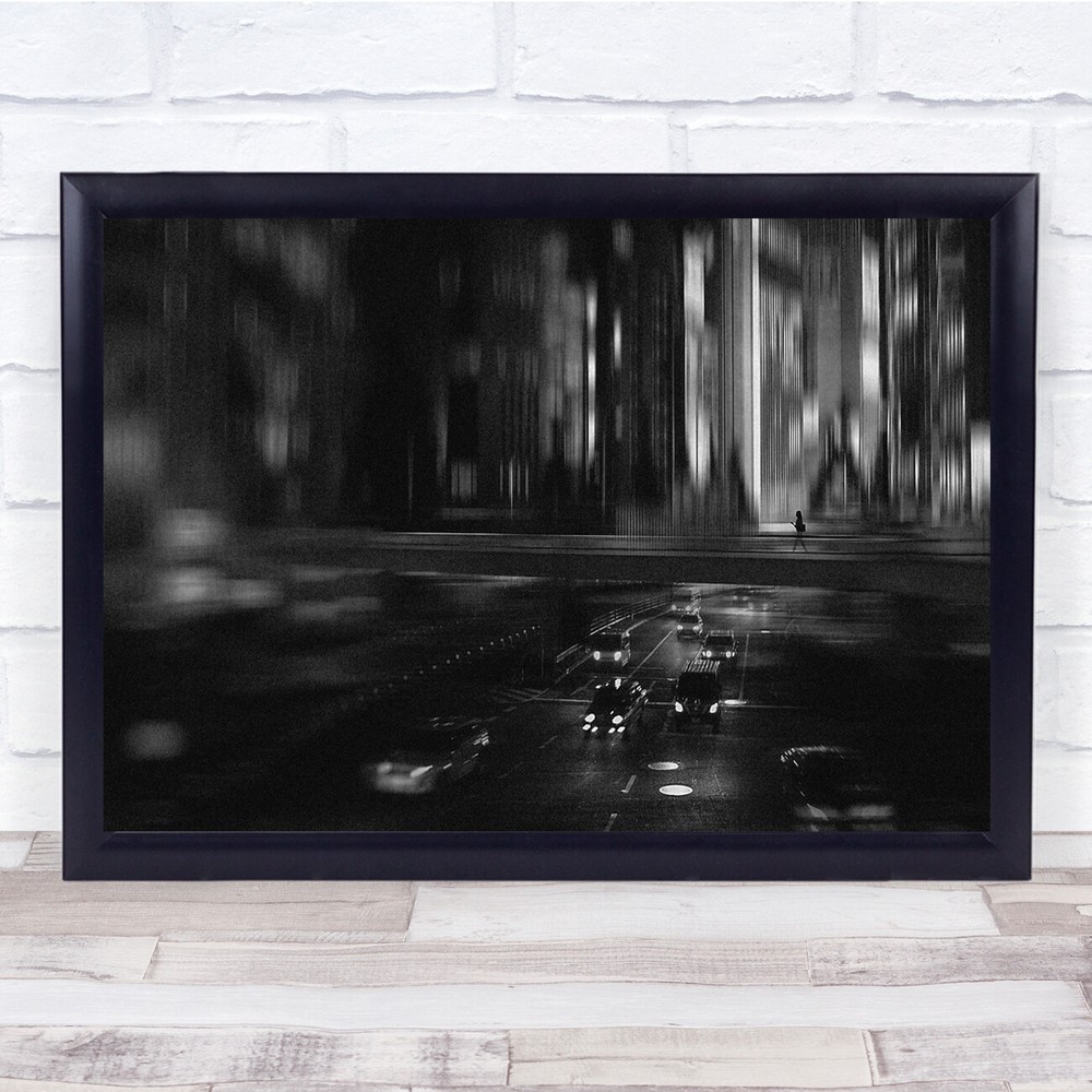 Black white Mood Woman City Night Street Wall Art Print