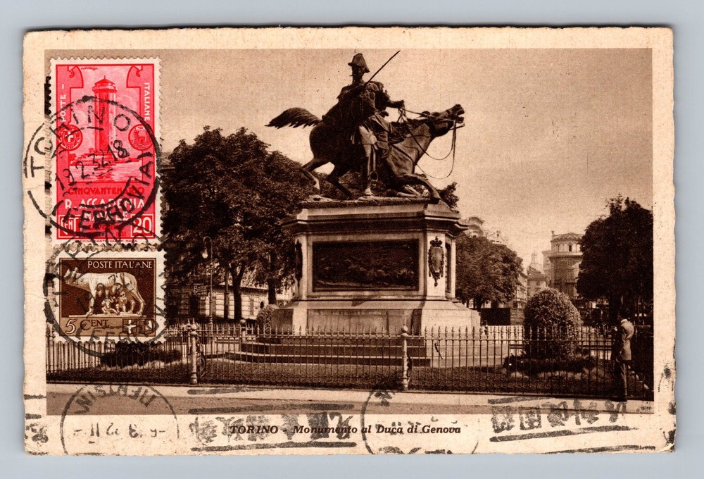 Italy- Torino Monument To The Duke Of Genoa Postal Old Card PC Vintage Postcard