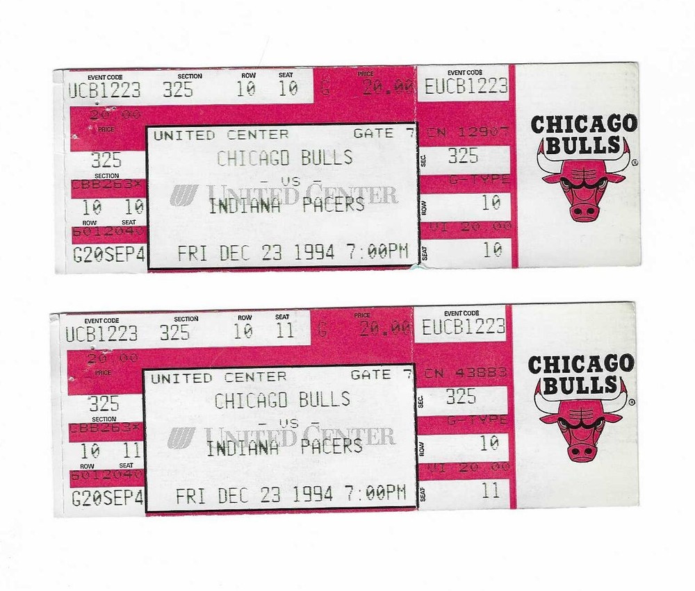 Chicago Bulls vs Indiana Pacers Unused Tickets from 12/23/1994