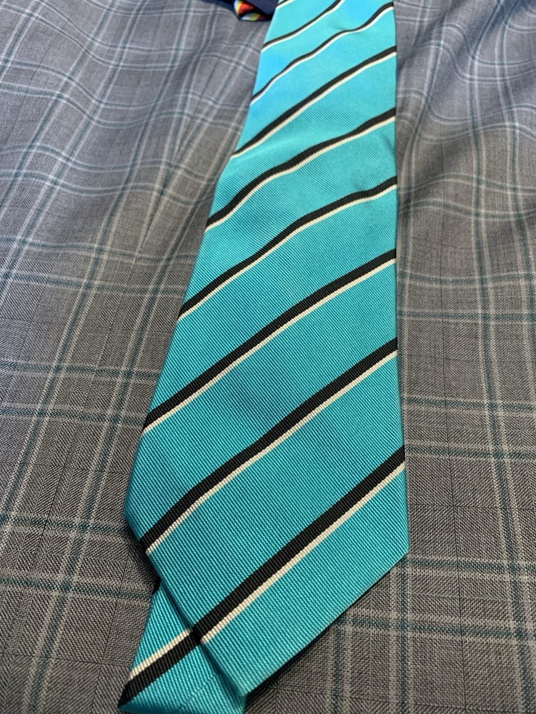 Ralph Lauren Purple Label Silk Tie Blue Green Stripes Mens Luxury Necktie