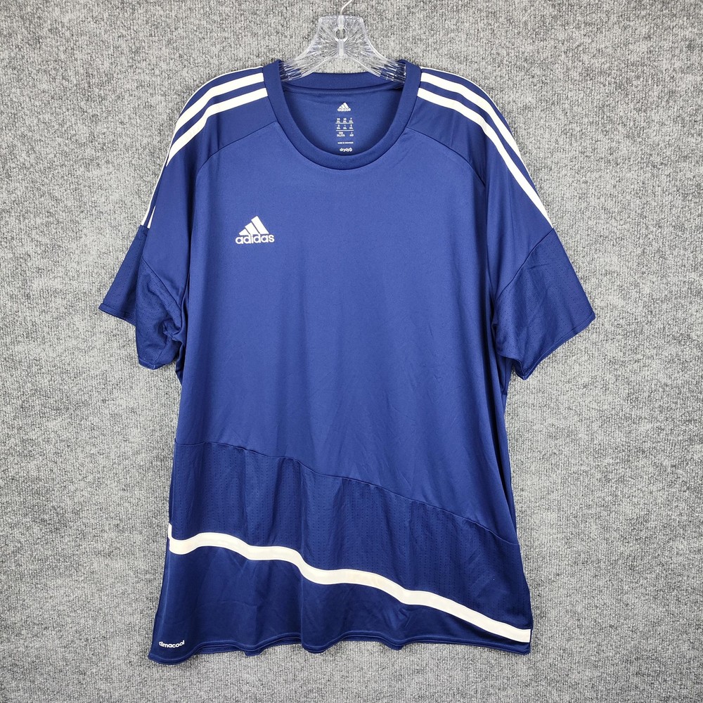 Adidas Climacool Shirt Mens 2XL Blue Soccer Jersey Three Stripes Drydye