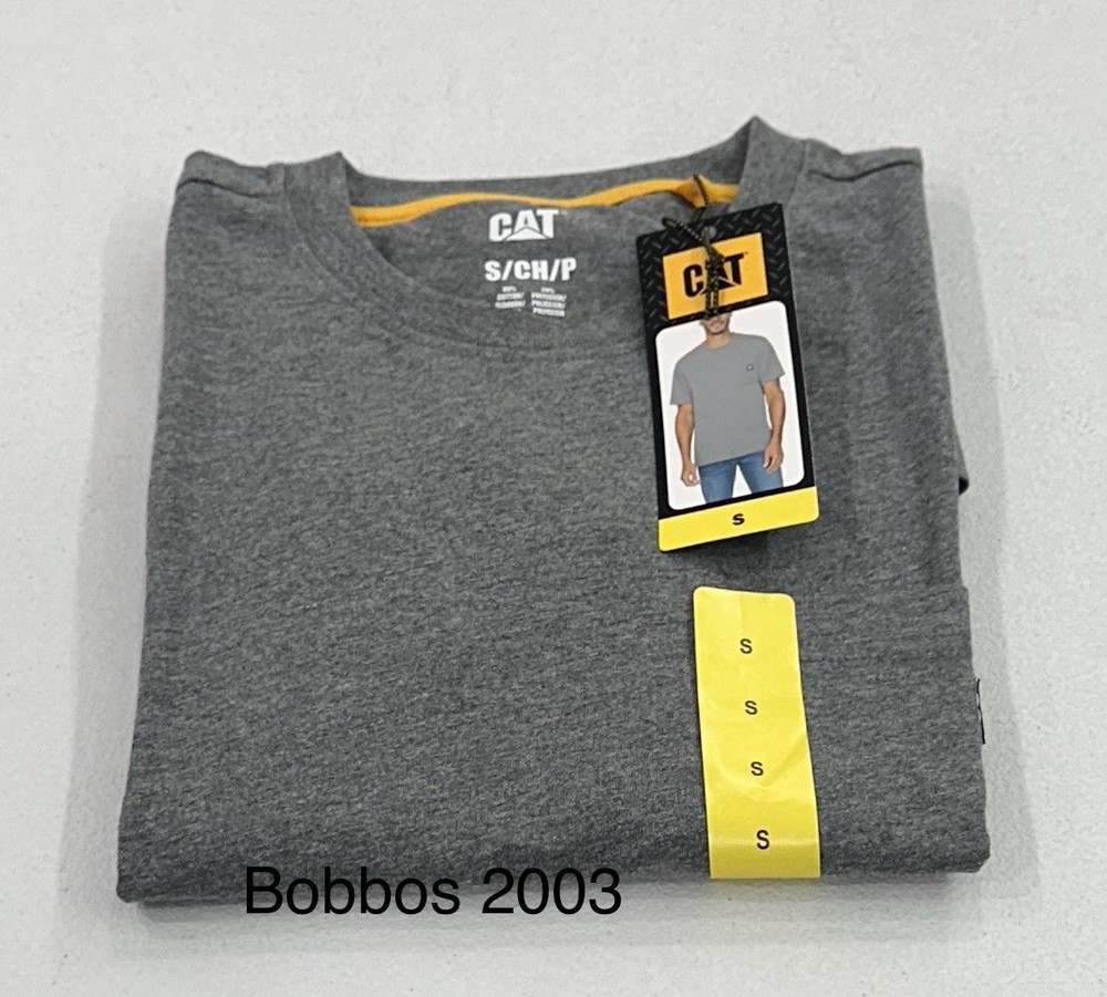 Cat Men’s Crewneck Short Sleeve Pocket Tee, Gray, Size S