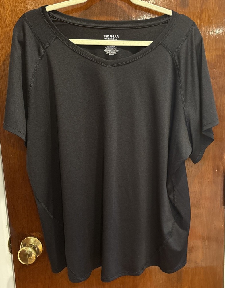 Tek Gear Workout Tee Shirt Women's 2X Black Raglan Short Sleeves
