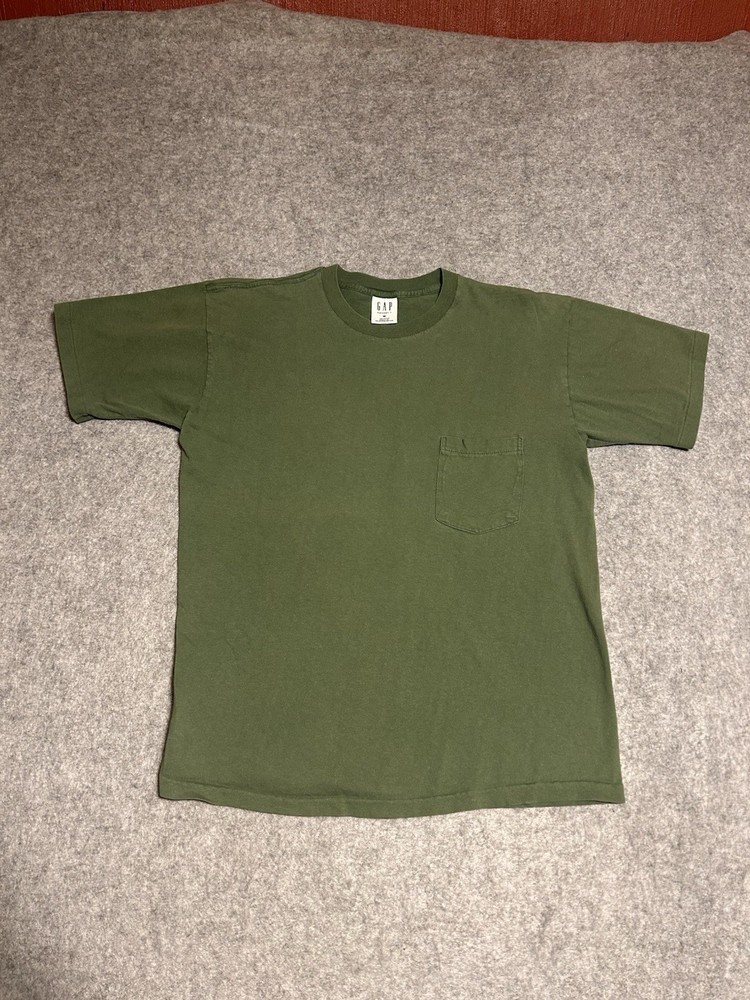 Vintage GAP Pocket Shirt Mens M Green Blank Single Stitch 90s Essential Grunge