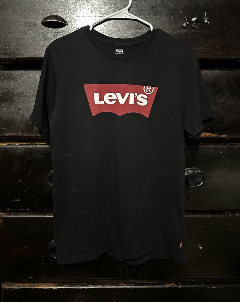 Levi's Logo Casual Crew Neck Black T Shirt Men's Short Sleeve Size Medium