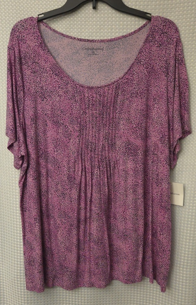 Croft & Barrow purple/ pink  dotted scoop neck short sleeve 2X
