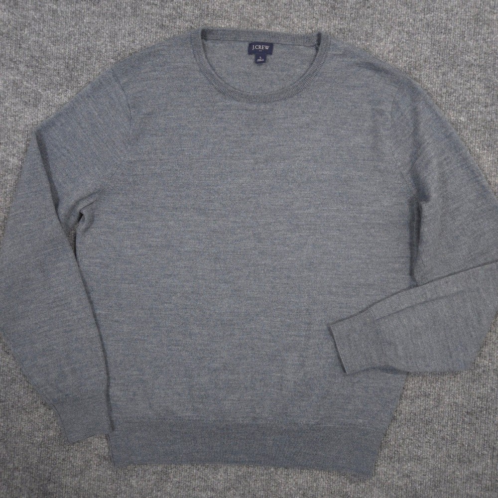 J Crew Sweater Mens L Gray Heather Merino Wool Blend Crewneck Pullover Preppy
