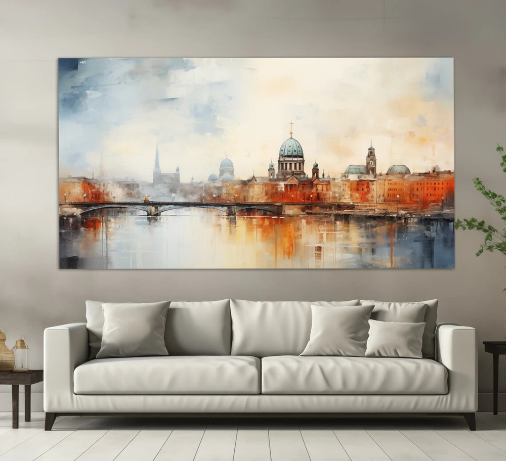Berlin Oil Paint Lake Bridge Germany Unframed Canvas Print Australian Wall Art
